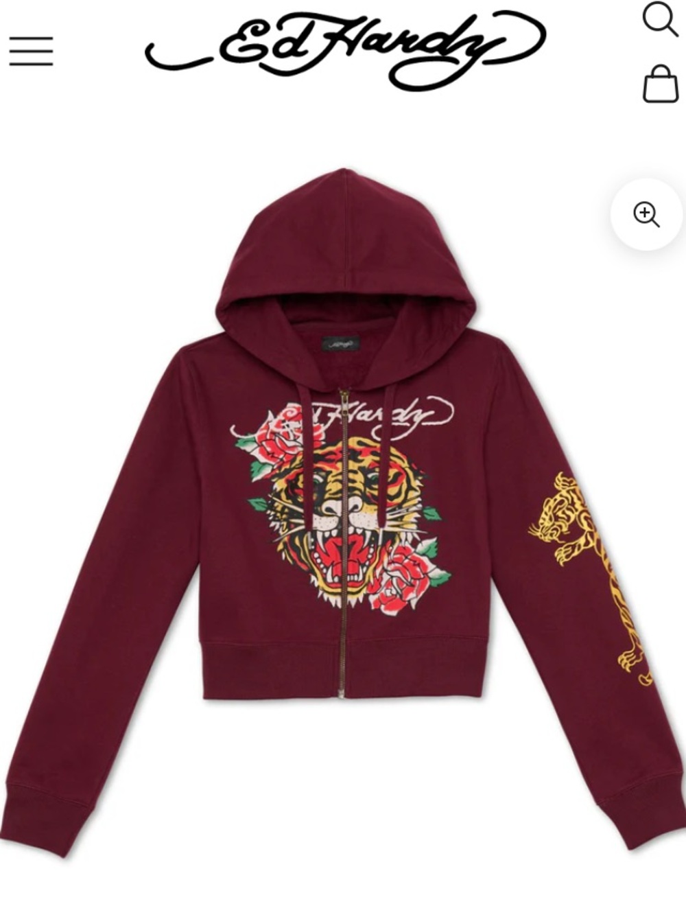 Ed Hardy Retro Tiger Cropped Hoodie Medium NWT